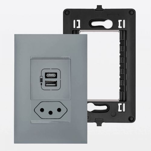 Conjunto 4x2 Tomada 10A Fundo M�vel + USB Duplo Tipo C e Tipo A PIAL Plus+ Legrand