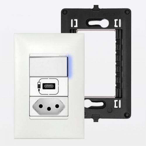 Conjunto 4x2 Interruptor Intermediário + Tomada 10A + USB PIAL Plus+ Legrand