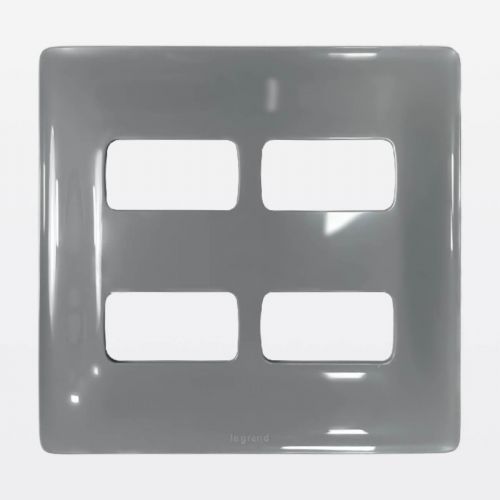 Placa 2+2 Postos Separados 4x4 Zeffia Cinza Legrand 680175CZ