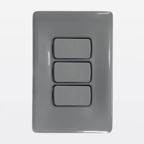 Conjunto Interruptor Triplo Simples 10A Cinza Zeffia Legrand 680102CZ