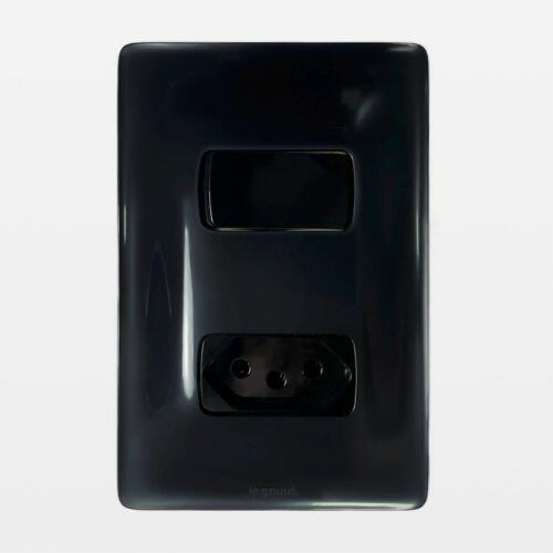 Conjunto Tomada Com Interruptor Simples Preto Zeffia Legrand 680112PT