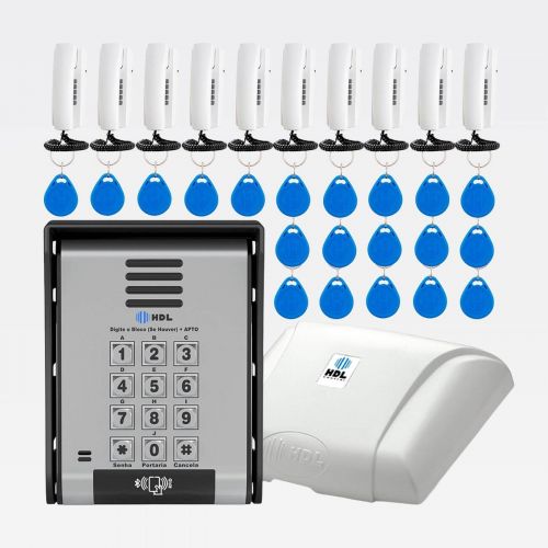 Interfone 10 Pontos HDL Porteiro Coletivo F20ID C/ Central e 20 Tags RFID