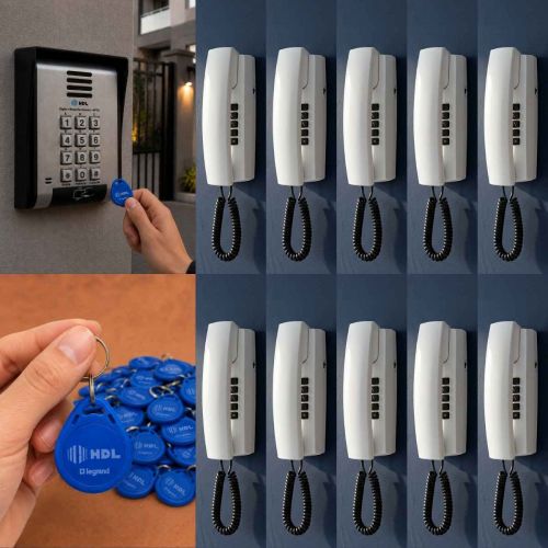 Interfone 10 Pontos HDL Porteiro Coletivo F20ID C/ Central e 20 Tags RFID