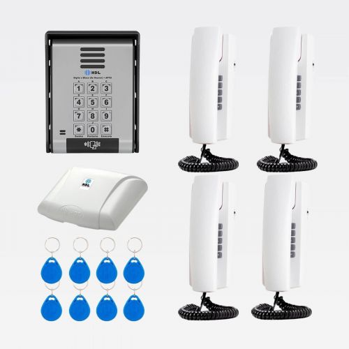 Interfone 4 Pontos HDL Porteiro Coletivo F20ID C/ Central e 8 Tags RFID