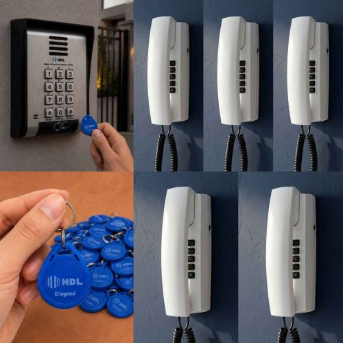 Interfone 5 Pontos HDL Porteiro Coletivo F20ID C/ Central e 10 Tags RFID