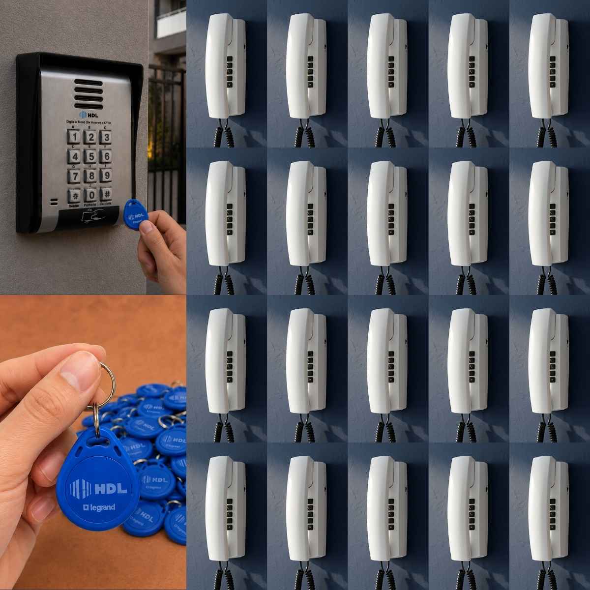 Interfone 20 Pontos HDL Porteiro Coletivo F20ID C/ Central e 40 Tags RFID