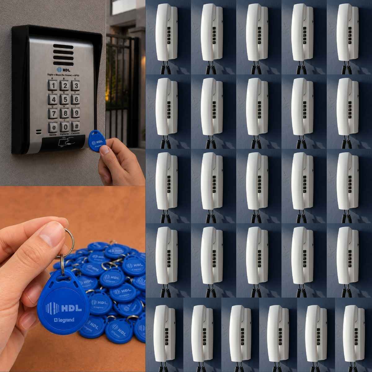 Interfone 26 Pontos HDL Porteiro Coletivo F20ID C/ Central e 52 Tags RFID