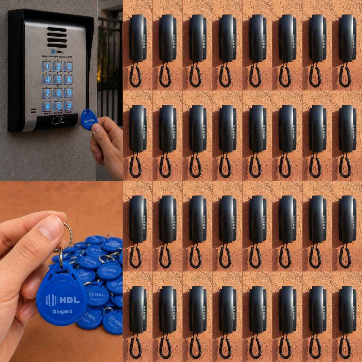 Interfone 32 Pontos HDL Porteiro Coletivo F20ID C/ Central e 64 Tags RFID