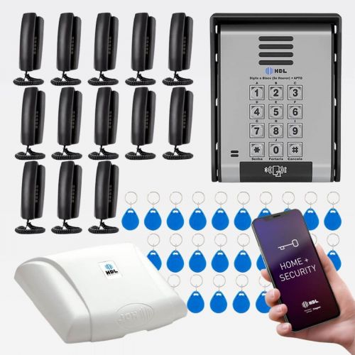 Interfone 13 Pontos HDL Porteiro Coletivo F20ID C/ Central e 26 Tags RFID