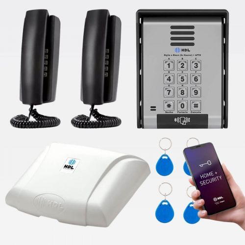 Interfone 2 Pontos HDL Porteiro Coletivo F20ID C/ Central e 4 Tags RFID