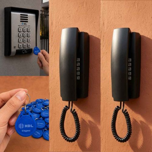 Interfone 2 Pontos HDL Porteiro Coletivo F20ID C/ Central e 4 Tags RFID