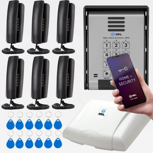 Interfone 6 Pontos HDL Porteiro Coletivo F20ID C/ Central e 12 Tags RFID