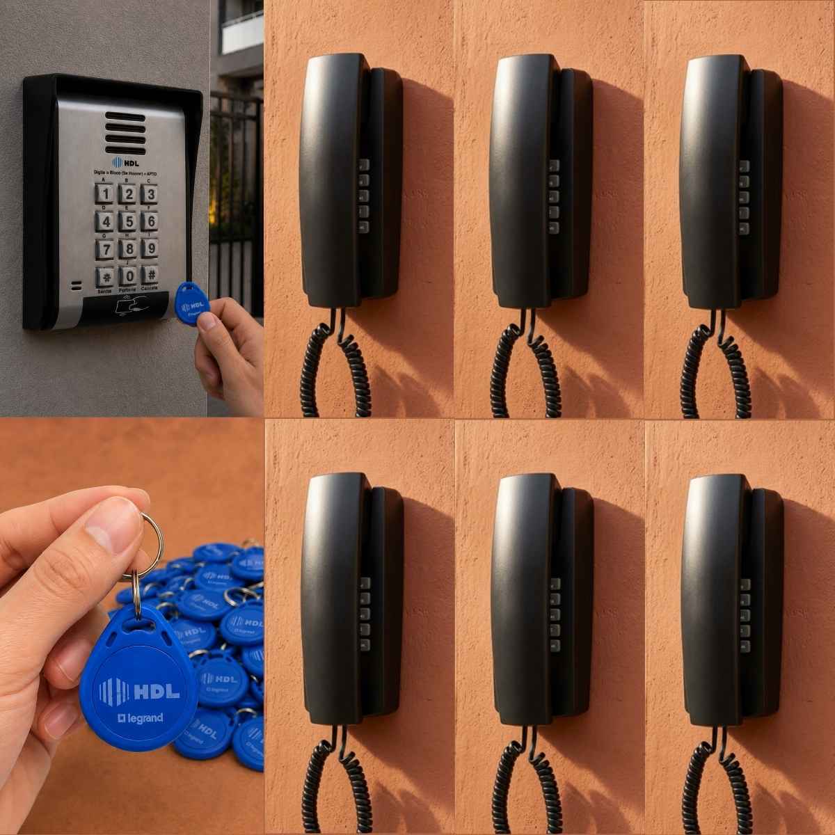 Interfone 6 Pontos HDL Porteiro Coletivo F20ID C/ Central e 12 Tags RFID
