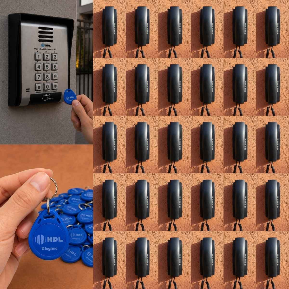 Interfone 30 Pontos HDL Porteiro Coletivo F20ID C/ Central e 60 Tags RFID