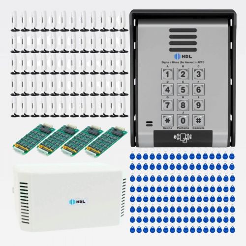 Interfone 60 Pontos HDL Porteiro Coletivo F20ID C/ Central e 120 Tags RFID