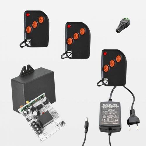 Kit Receptor 1 Canal 433MHz Compatec c/ 3 Controles Remotos + Fonte 12V 1A