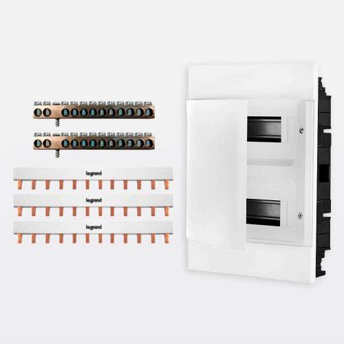 Quadro Embutir 24 DIN c/ 3 Barramentos Bifásicos + 2 Neutro/Terra Branco Legrand