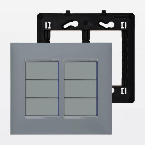 Conjunto 4x4 PIAL Plus+ c/ 6 Interruptores Simples 10A + Suporte + Placa 3+3 Postos
