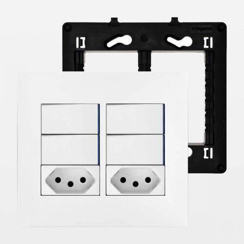 Conjunto 4x4 c/ 4 Interruptores Simples 10A com LED + 2 Tomadas 10A PIAL Plus+