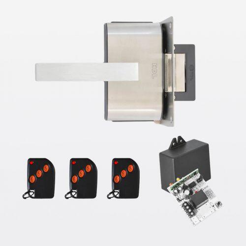 Fechadura Elétrica Porta Vidro PV90 1R-L HDL c/ 3 Controles + Receptor 433MHz + Fonte 12V HDL