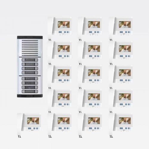 V�deo Porteiro Coletivo c/ M�dulo Externo 16 Pontos + 16 Monitores Class 4,3" HDL