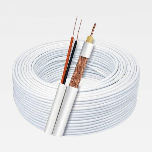 Cabo Coaxial Para Interfone 25m HD 5mm Dupla Blindagem 22AWG Branco Telecam 200607302