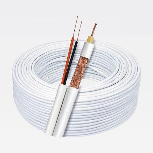 Cabo Coaxial Para Interfone 50m HD 5mm Dupla Blindagem 22AWG Branco Telecam 200607302