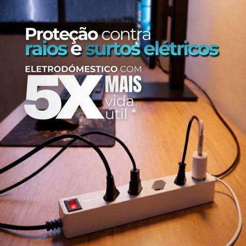 Filtro de Linha com Protetor de Surto El�trico DPS R�gua 5 Tomadas 2P+T 10A Bivolt Branco Legrand 030448