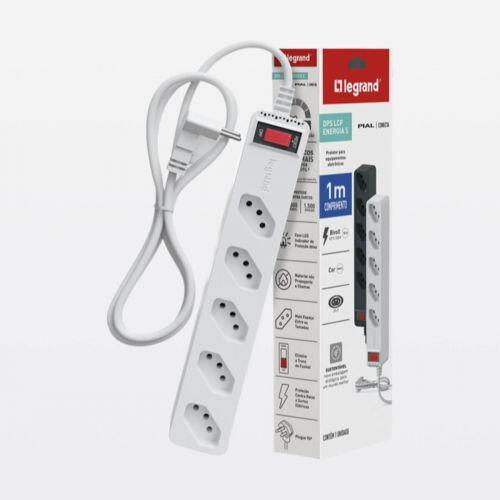 Filtro de Linha com Protetor de Surto El�trico DPS R�gua 5 Tomadas 2P+T 10A Bivolt Branco Legrand 030448