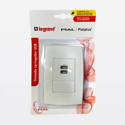 Conjunto 4x2 Carregador USB Duplo 3A Bivolt PIAL Plus Legrand 615089