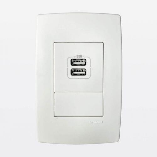 Conjunto 4x2 Carregador USB Duplo 3A Bivolt PIAL Plus Legrand 615089