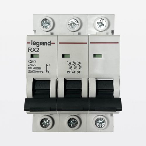 Disjuntor Tripolar Trifásico 50A Curva C 3kA RX2 Legrand RXD50C33