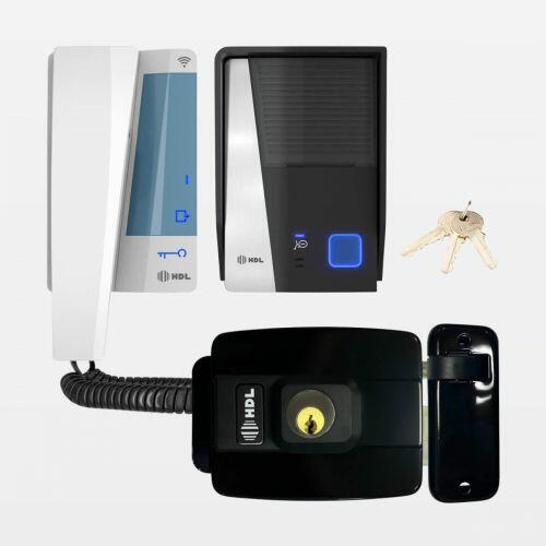 Kit Interfone c/ Monofone Connect + Fechadura C90 Mini Preta HDL Audio Connect WiFi