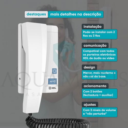 Kit V�deo Porteiro c/ Monitor 4.3" + Monofone Advance + Fechadura Compacta C90 Mini Preta HDL Video Class