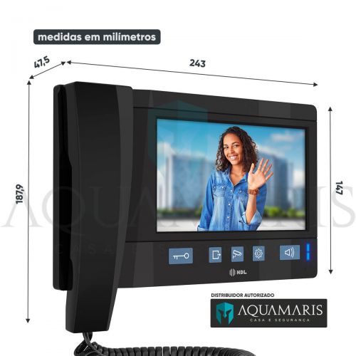 Kit V�deo Porteiro c/ Monitor 7" + Fechadura Compacta C90 Mini Preta HDL V�deo Advance
