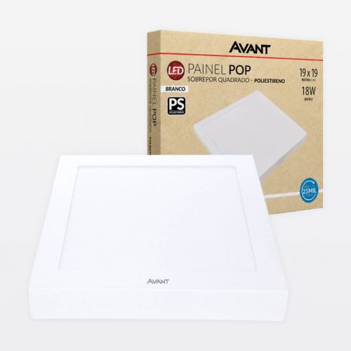 Painel Led Sobrepor Quadrado Branco Frio 6500K 18W 19x19 Bivolt Avant