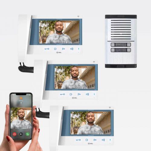 Kit Vídeo Porteiro Coletivo 3 Pontos HDL Connect WiFi c/ Monitor Touchscreen 7