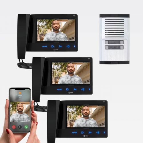 Kit V�deo Porteiro Coletivo 3 Pontos HDL Connect WiFi c/ Monitor Touchscreen 7" + C�mera + Bot�es
