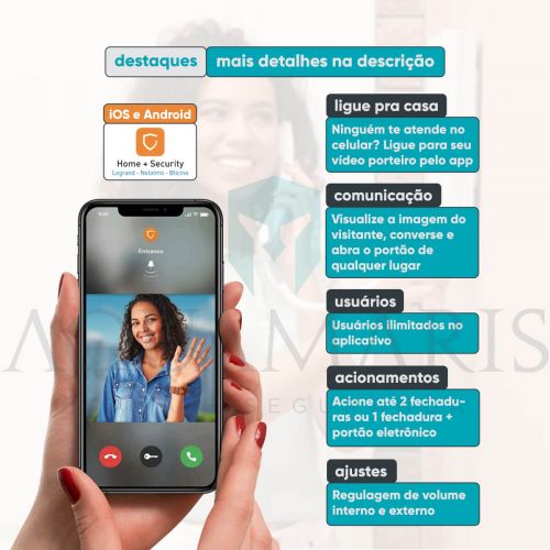 Kit V�deo Porteiro Coletivo 3 Pontos HDL Connect WiFi c/ Monitor Touchscreen 7" + C�mera + Bot�es