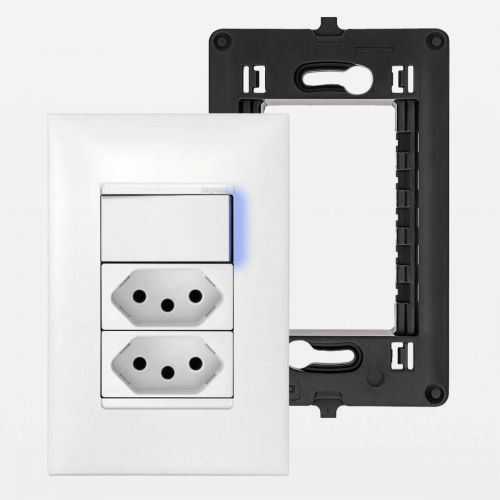 Conjunto Interruptor Com Tomada Dupla 20A e Led Azul Bivolt PIAL Plus+ Legrand