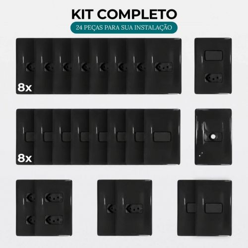 Kit Interruptores e Tomadas PIAL Zeffia com 24 Conjuntos Completos