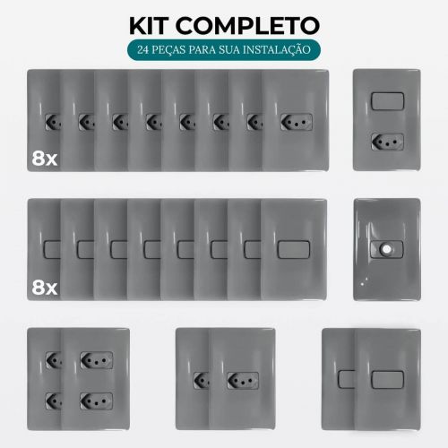 Kit Interruptores e Tomadas PIAL Zeffia com 24 Conjuntos Completos