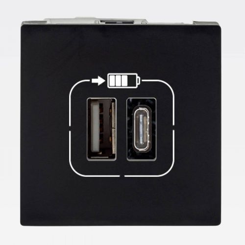 Conjunto Tomada USB Tipo A+C + Tomada 20A 4x2 PIAL Plus+ Preto