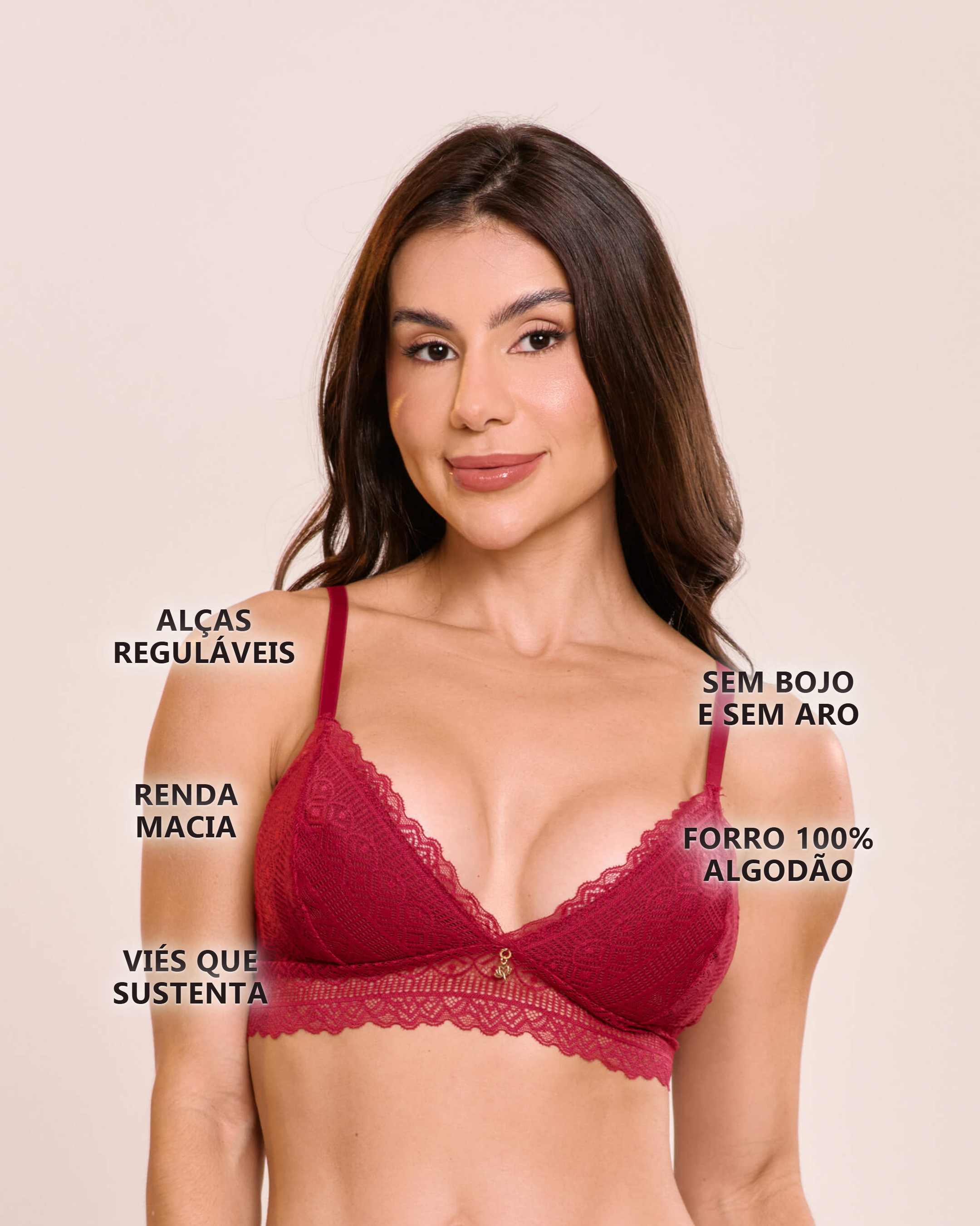 Sutiã Ayla Sem Bojo e Sem Aro Em Renda