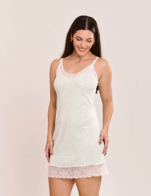 Camisola Thais Sem Bojo Canelado com Estampa e Renda