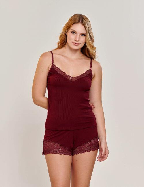 Short Doll Alessandra Canelado e com Renda sem Bojo