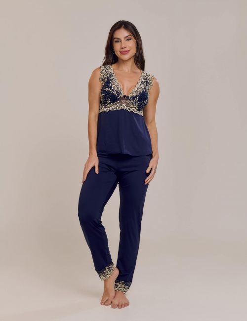 Pijama Dora Com Camisete e Calça Com Renda Bicolor