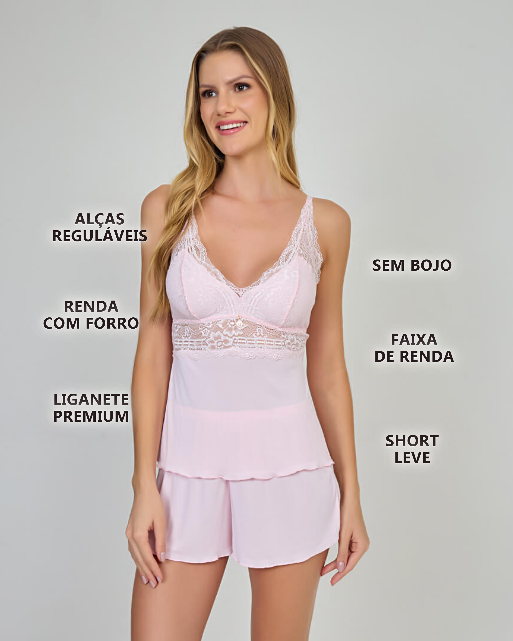 Pijama Short Doll Orquídea Em Poliamida e Renda Sem Bojo