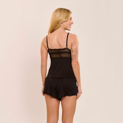 Pijama Short Doll Orqu�dea Em Poliamida e Renda Sem Bojo