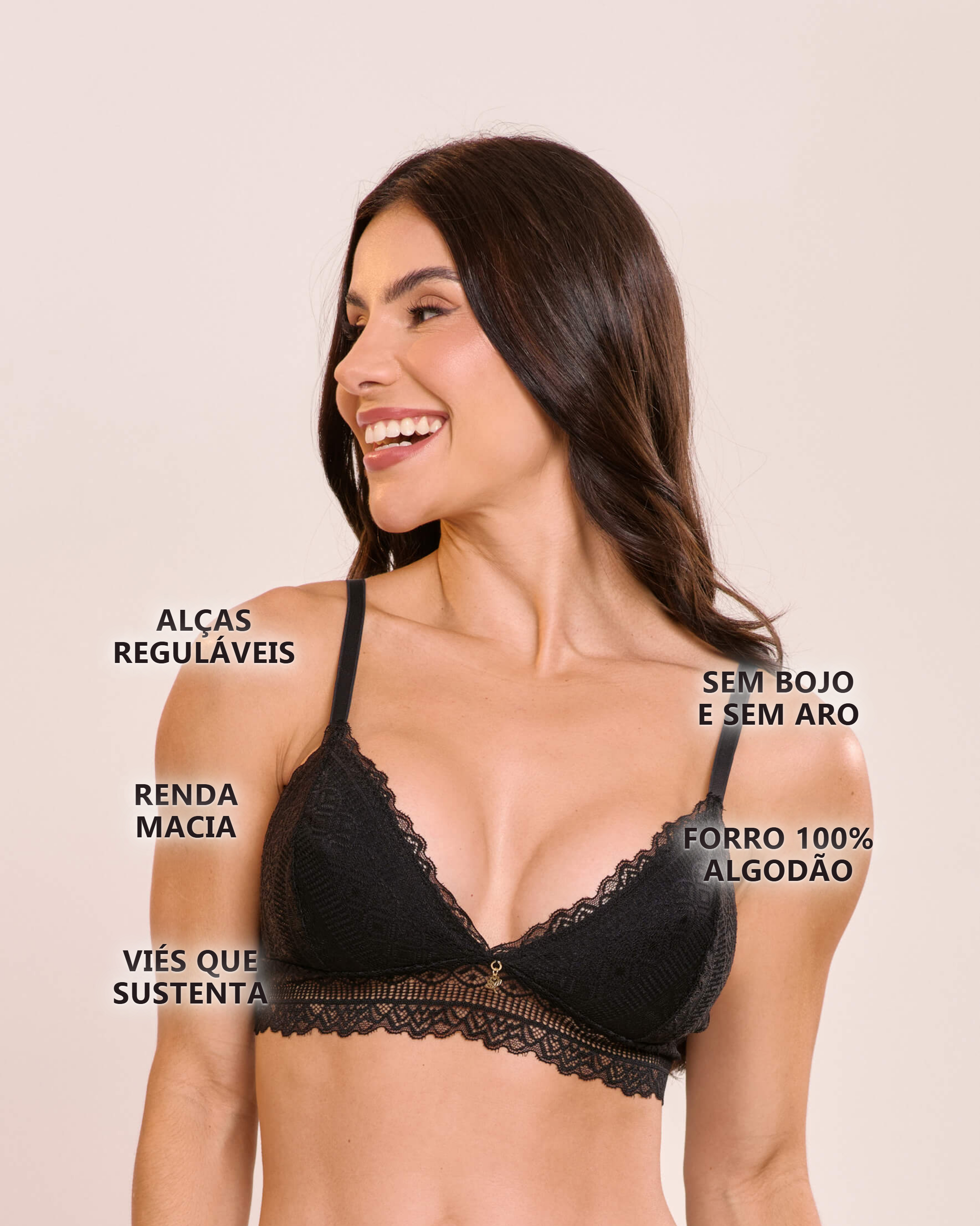 Sutiã Ayla Sem Bojo e Sem Aro Em Renda